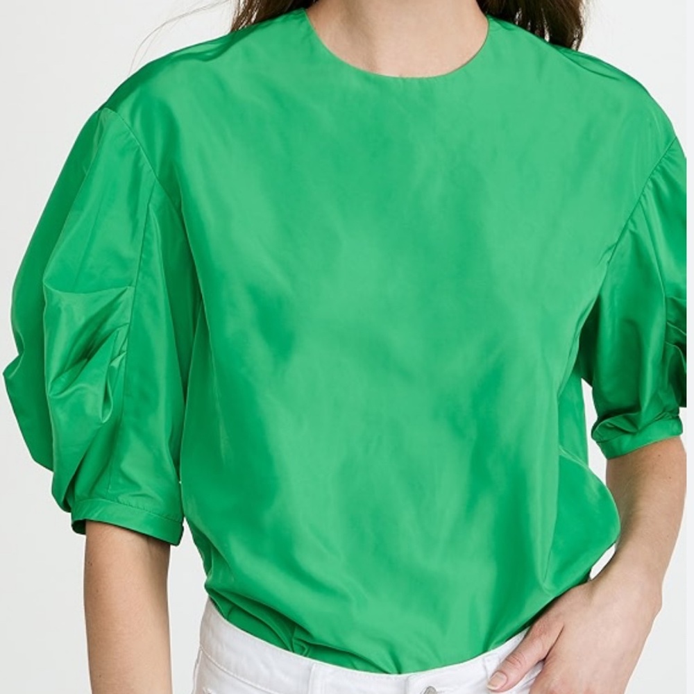 Tibi Italian Sporty Nylon Pleat Sleeve Top